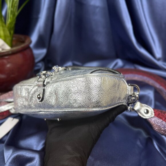 Rebecca Minkoff NWT Blythe Xbody – Silver Leather with Jewel-Tone Metallic Strap - Picture 6 of 16